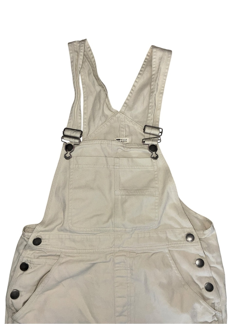 EUC Billabong Cream Denim Short Overalls Women's Medium Boho Summer Festival - Picture 4 of 13